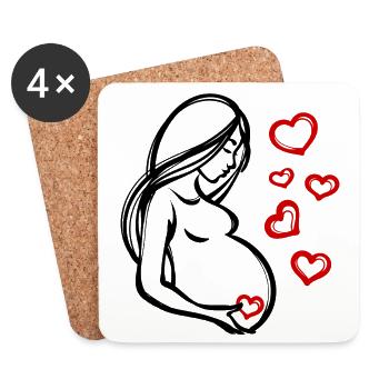 Coeur Grossesse Bébé Ventre Déclaration Enceinte - Dessous de verre (lot de 4) - blanc - Devant