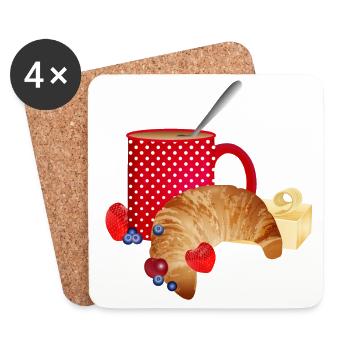 Frühstücks Stillleben mit Croissant,Kaffee, Beeren - Untersetzer (4er-Set) - Weiß - Vorne