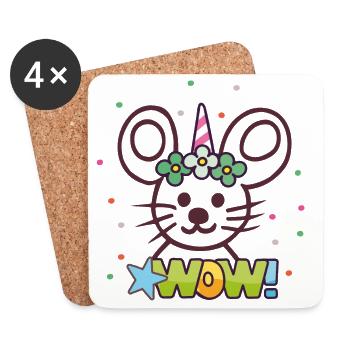 Karneval, Fasching, Maus - Untersetzer (4er-Set) - Weiß - Vorne