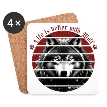 Das Leben ist besser mit Wolf - Untersetzer (4er-Set) - Weiß - Vorne
