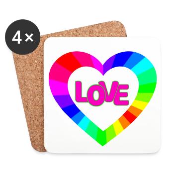 NeonLOVE Regenbogenherz - Untersetzer (4er-Set) - Weiß - Vorne