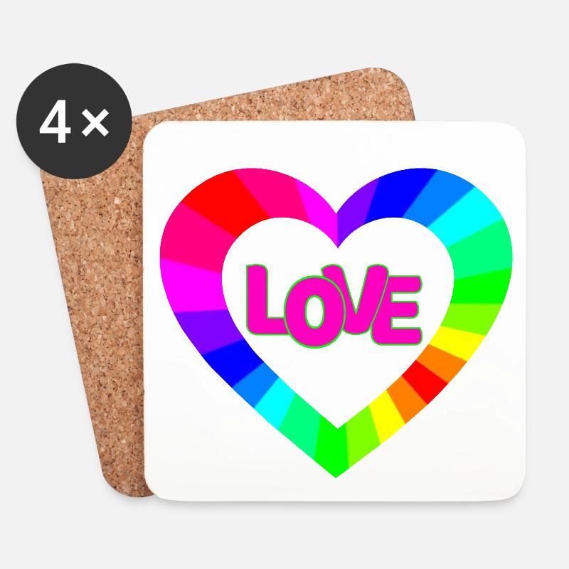 NeonLOVE Regenbogenherz - Untersetzer (4er-Set) - Weiß