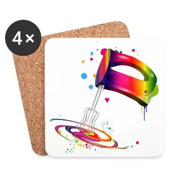 Hand mixer in bright rainbow colours - Coasters (set of 4) - white - Front