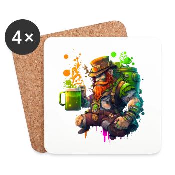 Steampunk Leprechaun mit Hut und Fass - Untersetzer (4er-Set) - Weiß - Vorne
