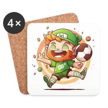 Cartoon Leprechaun mit Fußball - Untersetzer (4er-Set) - Weiß - Vorne