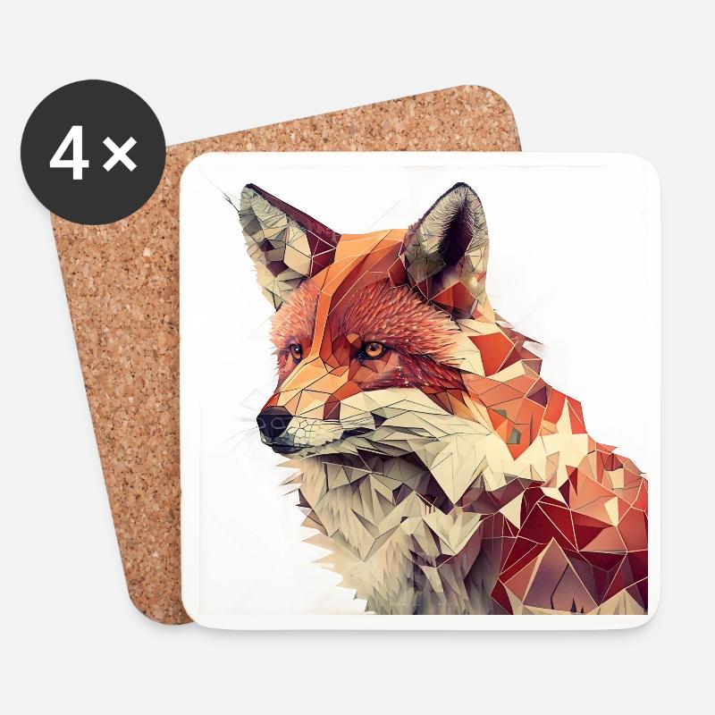 Fuchs - Geometrisches Tier Print - Untersetzer (4er-Set) - Weiß