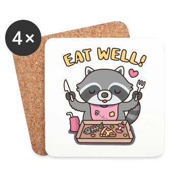 Niedlicher Waschbär, der sich darauf vorbereitet, Müll zu essen Essen Lustig - Untersetzer (4er-Set) - Weiß - Vorne