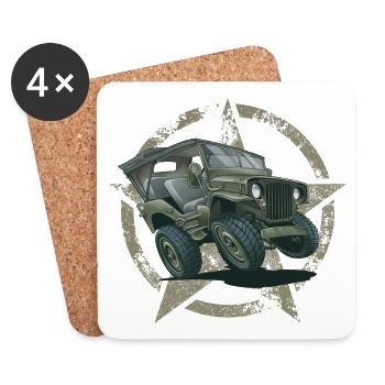 Willys MB Offroader 4x4 Star ROOFTOP Us Army - Untersetzer (4er-Set) - Weiß - Vorne