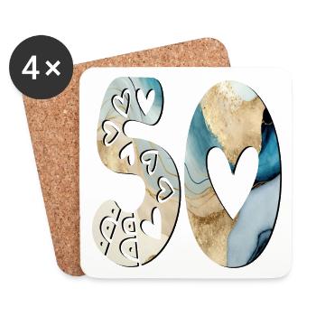 NUMBER 50 - 50th Birthday - FIFTY - Coasters (set of 4) - white - Front