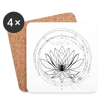 Lotus Mandala Black White - Coasters (set of 4) - white - Front