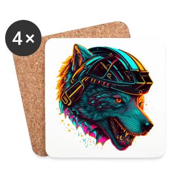 Loup Neon Casque Futuriste - Dessous de verre (lot de 4) - blanc - Devant