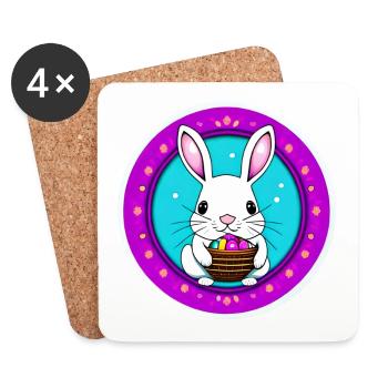Lapin de Pâques et panier de Pâques - Dessous de verre (lot de 4) - blanc - Devant