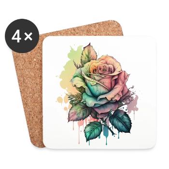 Rose Bunt Watercolor tropisch Kreatives Design - Untersetzer (4er-Set) - Weiß - Vorne
