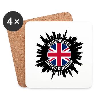 Manchester Skyline Uk Flag Travel Souvenir - Coasters (set of 4) - white - Front