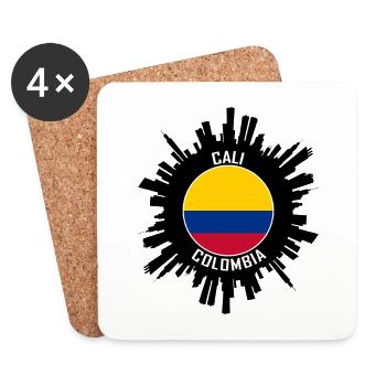 Cali Skyline Colombie Flag Souvenir de voyage - Dessous de verre (lot de 4) - blanc - Devant