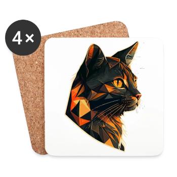 Stylized, Geometric cat - Coasters (set of 4) - white - Front