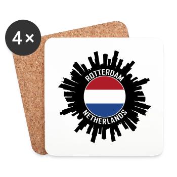 Rotterdam Skyline Pays-Bas Flag Souvenir de voyage - Dessous de verre (lot de 4) - blanc - Devant