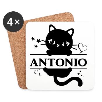nom t-shirt Antonio t-shirt chat cadeau idée - Dessous de verre (lot de 4) - blanc - Devant