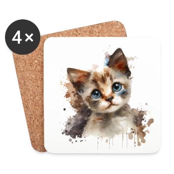 Watercolor Kitten on Bright Background - Coasters (set of 4) - white - Front