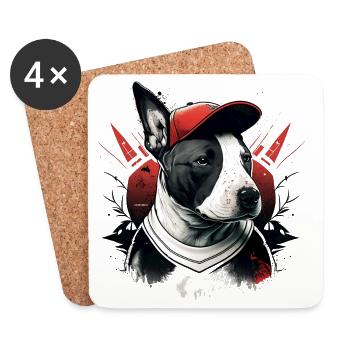 Bull Terrier Street Art Casquette - Dessous de verre (lot de 4) - blanc - Devant