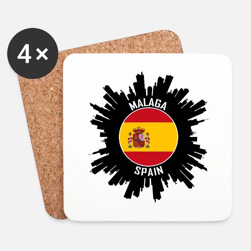 Malaga Skyline Spanien Flagge Reise Souvenir - Untersetzer (4er-Set) - Weiß