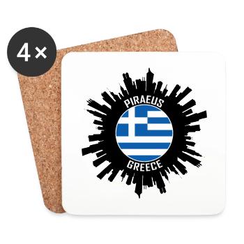 Piraeus Skyline Greece Flag Travel Souvenir - Coasters (set of 4) - white - Front