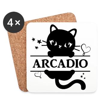 Name T-Shirt Arcadio T-Shirt Katze Geschenkidee - Untersetzer (4er-Set) - Weiß - Vorne