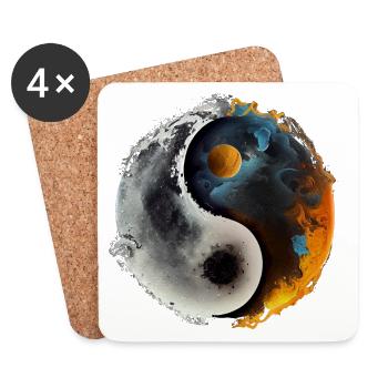 Yin et Yang inspirés de la nature - Feu - Dessous de verre (lot de 4) - blanc - Devant
