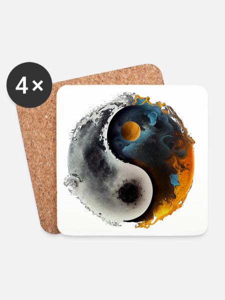 Von der Natur inspiriertes Yin und Yang - Feuer - Untersetzer (4er-Set) - Weiß