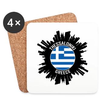 Thessaloniki Skyline Greece Flag Travel Souvenir - Coasters (set of 4) - white - Front
