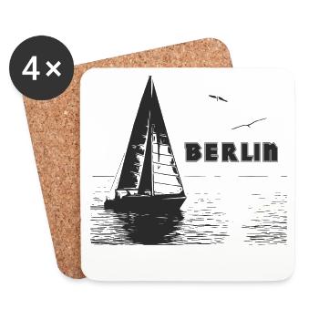 Voilier berlinois et 2 mouettes - Dessous de verre (lot de 4) - blanc - Devant