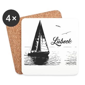 Voilier Lübeck et 2 mouettes - Dessous de verre (lot de 4) - blanc - Devant
