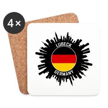 Lubeck Skyline Allemagne Flag Souvenir de voyage - Dessous de verre (lot de 4) - blanc - Devant