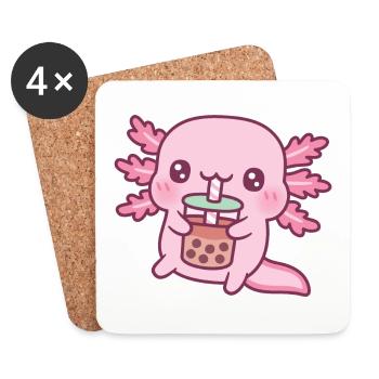 Cute Axolotl Drinking Bubble Tea - Coasters (set of 4) - white - Front
