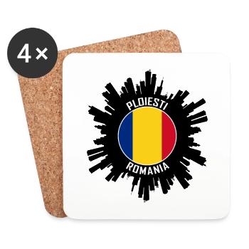 Ploiesti Skyline Romania Flag Travel Souvenir - Coasters (set of 4) - white - Front