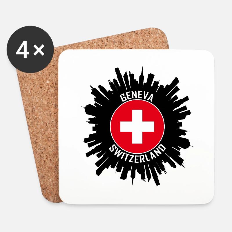 Genf Skyline Schweiz Flagge Reise-Souvenir - Untersetzer (4er-Set) - Weiß