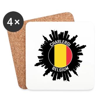 Charleroi Skyline Belgique Flag Souvenir de voyage - Dessous de verre (lot de 4) - blanc - Devant