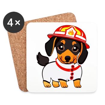 Dachshund as firefighter - Coasters (set of 4) - white - Front