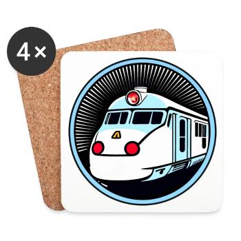 Train, locomotive, chemin de fer - Dessous de verre (lot de 4) - blanc - Devant