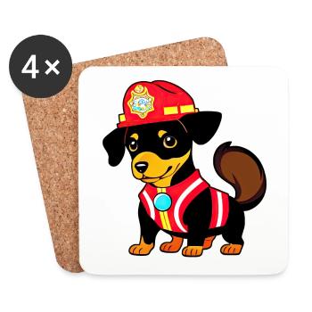 Dachshund en tant que pompier - Dessous de verre (lot de 4) - blanc - Devant