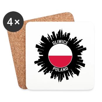 Gliwice Skyline Poland Flag Travel Souvenir - Coasters (set of 4) - white - Front