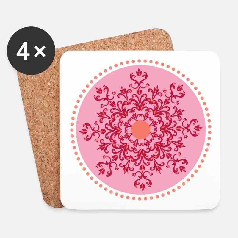 MandalaTribalArtPink - Untersetzer (4er-Set) - Weiß