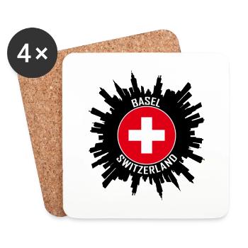 Basel Skyline Schweiz Flagge Reise-Souvenir - Untersetzer (4er-Set) - Weiß - Vorne