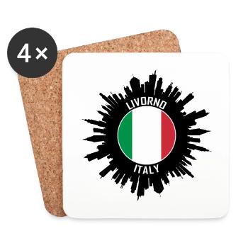 Livorno Skyline Italy Flag Travel Souvenir - Coasters (set of 4) - white - Front