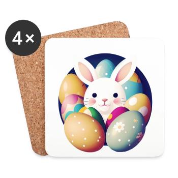 Lapin de Pâques avec des œufs de Pâques - Dessous de verre (lot de 4) - blanc - Devant