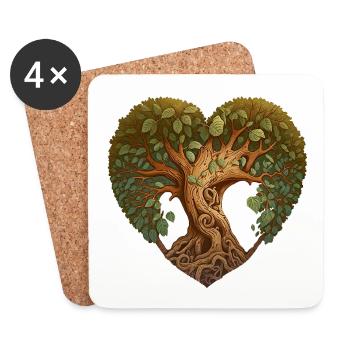 Arbre en forme de cœur, arbre de cœur, cœur de nature - Dessous de verre (lot de 4) - blanc - Devant