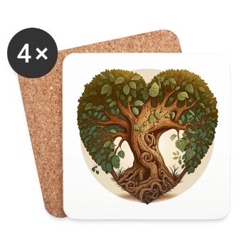 Arbre en forme de cœur, arbre de cœur avec arrière-plan - Dessous de verre (lot de 4) - blanc - Devant