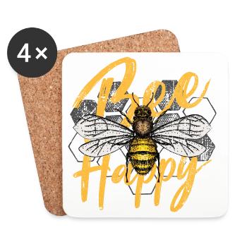 Bee Happy Illustration - Dessous de verre (lot de 4) - blanc - Devant