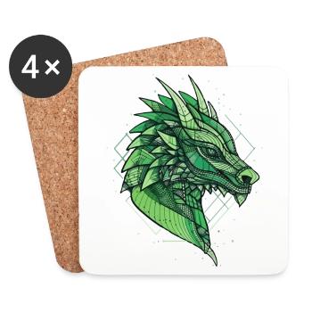 Dragon stylisé, géométrique - Dessous de verre (lot de 4) - blanc - Devant