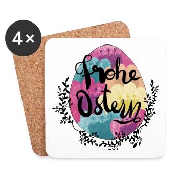 Fleurs d’oeufs de Pâques Joyeuses Pâques - Dessous de verre (lot de 4) - blanc - Devant